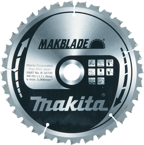 Accessoires Makita lame de scie à tronçonner bois | Makblade 255x30x2.3 32t 5g - b-32720 b-32720