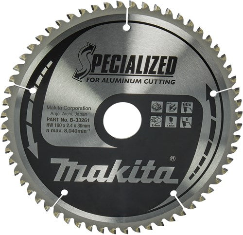 Accessoires Makita lame de scie circulaire | aluminium | 190x30x2.4 60t 0g - b-33261