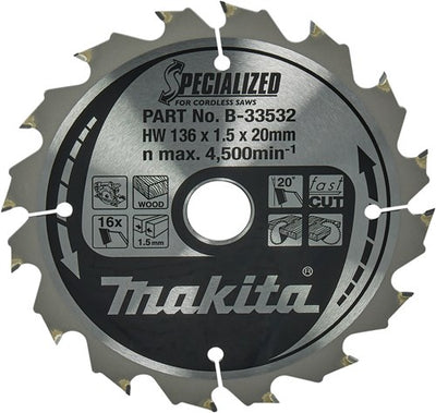 Accessoires Makita lame de scie circulaire | bois | 136x20x1,5 16t 20g - b-33532