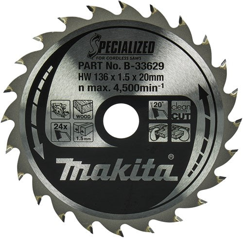 Accessoires Makita lame de scie circulaire | bois | 136x20x1,5 24t 20g - b-33629