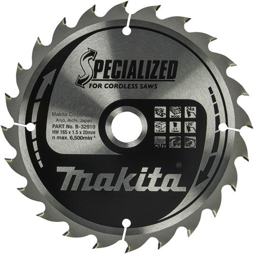 Accessoires Makita lame de scie circulaire bois 165x20x1,5 24t 20g - b-32910