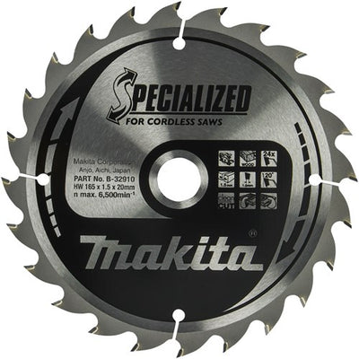 Accessoires Makita lame de scie circulaire bois 165x20x1,5 24t 20g - b-32910