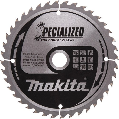 Accessoires Makita lame de scie circulaire | bois | 165x20x1,6 40t 18g - b-32960