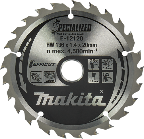 Accessoires Makita lame de scie circulaire bois | efficacité 136x20x1,5 25t 23g - e-12120 - e-12120