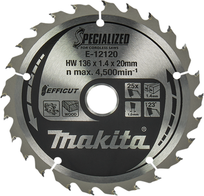 Accessoires Makita lame de scie circulaire bois | efficacité 136x20x1,5 25t 23g - e-12120 - e-12120