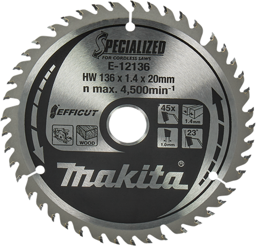Accessoires Makita lame de scie circulaire bois | efficace 136x20x1,5 45t 23g - e-12136 - e-12136