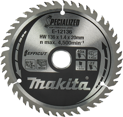 Accessoires Makita lame de scie circulaire bois | efficace 136x20x1,5 45t 23g - e-12136 - e-12136