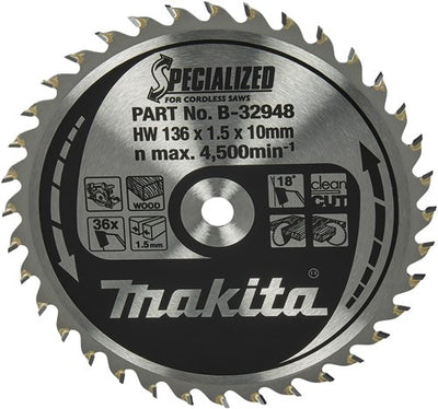 Makita accessoires lame de scie circulaire bois spécialisé 136x10x1,5 36t 18g - b-32948