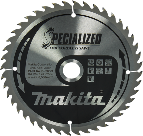 Accessoires Makita lame de scie circulaire bois | spécialisé 165x20x1.45 44t 23g - b-53229 b-53229