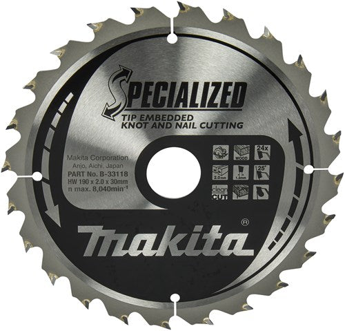 Accessoires Makita lame de scie circulaire | bois | pointe 190x30x2.0 24t 23g - b-33118