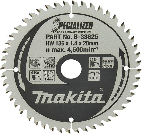 Accessoires Makita lame de scie circulaire | stratifié | 136x20x1,45 48t 10g - b-33825