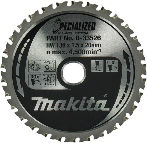 Accessoires Makita lame de scie circulaire acier doux spécialisée 136x20x1,5 30t - b-33526