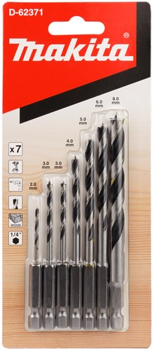 Makita accessoires d-62371 jeu de forets hélicoïdaux à bois 7 pièces 1 4'' - d-62371