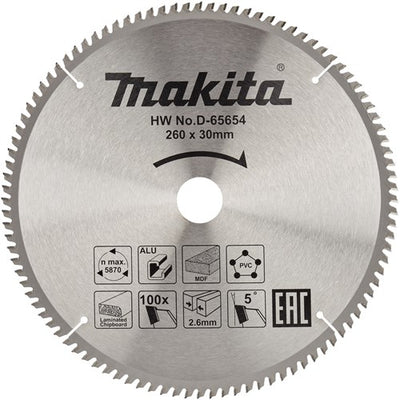 Accessoires Makita d-65654 lame de scie transversale | matériaux divers | 260x30x2,6 | 100 tonnes | 5g-d-65654