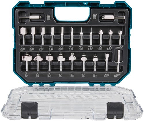 Accessoires Makita d-74778 | kit de fraisage | 8 mm | 22 pièces | dans un coffret en plastique - d-74778