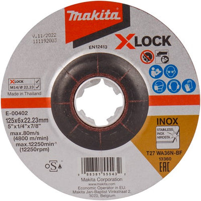 Accessoires Makita e-00402 | disque de meulage | x-verrouillage | 125x6,0x22,23 mm en acier inoxydable - e-00402
