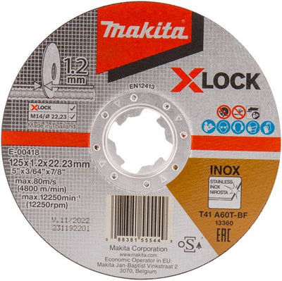 Accessoires Makita e-00418 | disque à tronçonner | x-verrouillage | 125x1,2x22,23 mm | acier inoxydable | 10 pièces - e-00418