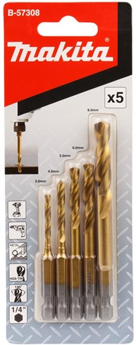 Makita accessoires jeu de forets à métaux hss-tin 5 pièces - b-57308
