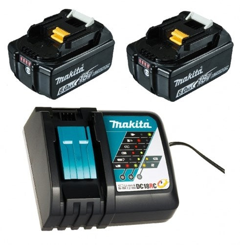 Accessoires Makita power-source-kit 199480-6 - 2x batterie bl1860b 18v 6.0ah avec indicateur de batterie + chargeur dc18rc - 199480-6
