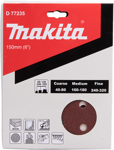 Makita accessoires disque de ponçage 150mm velcro rouge - d-77235 d-77235