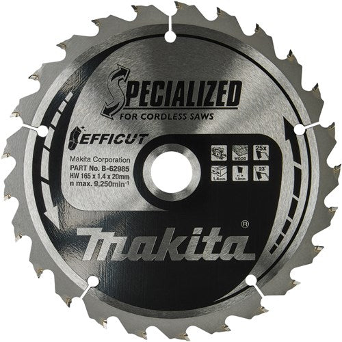 Makita accessoires double pack lame de scie circulaire bois | efficace 165x20x1.4 25t 23g - b-62985-2