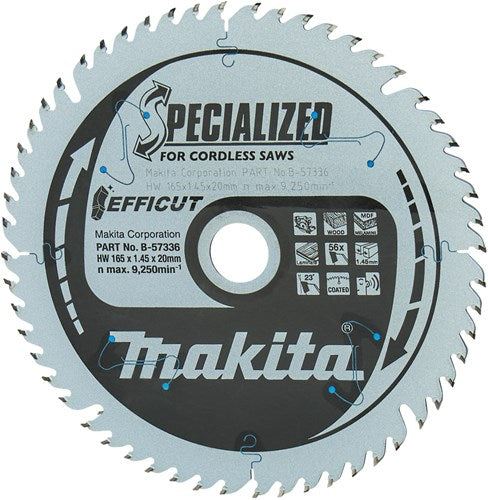 Makita accessoires twin-pack lame de scie circulaire bois efficut 165x20x1,45 56t 23g - b-57336-2