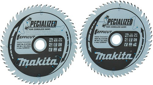 Makita accessoires twin-pack lame de scie circulaire bois efficut 165x20x1,45 56t 23g - b-57336-2