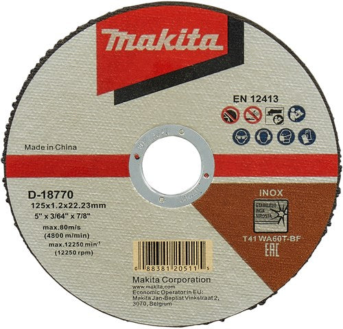 Makita accessoires disque à tronçonner acier inoxydable 125x22,23x1,2mm, 100 pièces - d-18770-100