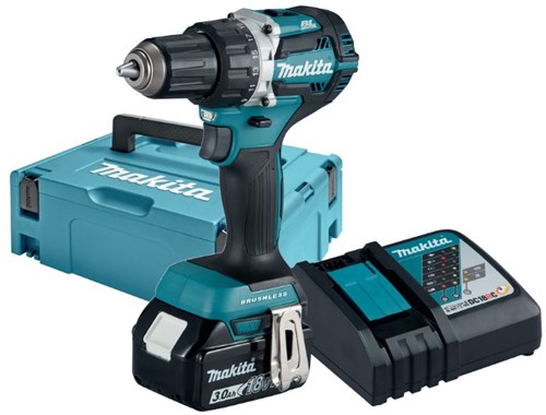 Makita ddf484rf1j perceuse/tournevis 18v sans balais, batterie 3,0 ah (1 pièce), chargeur rapide, mbox