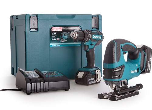Makita dlx2134tj | Perceuse à percussion sans fil dhp482 + scie sauteuse sans fil djv180 | Li-ion 18 V 5,0 Ah