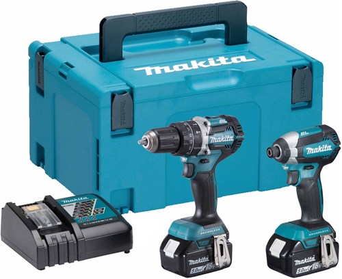 Makita dlx2180tj - perceuse à percussion sans fil dhp484 + visseuse à percussion sans fil dtd153 18v 5,0ah li-ion