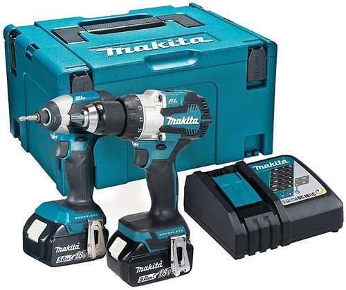 Makita dlx2507tj pack combo 18v perceuse à percussion dhp489 + visseuse à percussion dtd153z batterie 5,0 ah (2 pcs), en mbox