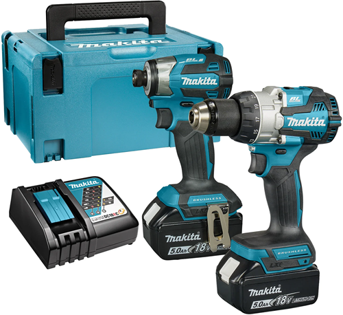 Makita dlx2528tj pack combo 18v perceuse à percussion dhp489 + visseuse à percussion dtd173z batterie 5,0 ah (2 pcs), en mbox