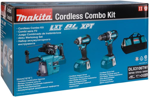 Makita dlx3106tw1 | ensemble combiné avec ddf484, dtd153z et hebr242 | 18v-dlx3106tw1