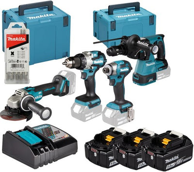Makita dlx4196jx1 ensemble combiné | ddf489 + dtd173 + rédaction243 + dga504 | y compris batteries et chargeur dans m-box - dlx4196jx1