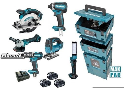 Makita dlx8100j | ensemble combiné 18v | ddf484 + dtd153 + dga504 + dhs660 + djv182 | y compris batteries et chargeur DLX8100J