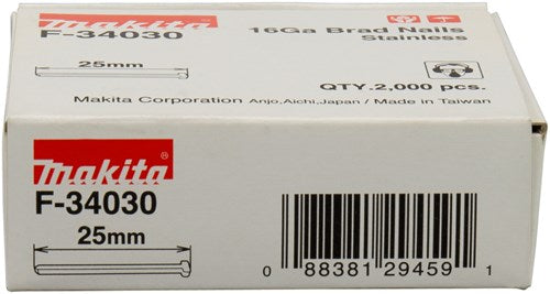 Accessoires Makita brad inox longueur 25mm version inox A2 épaisseur fil 1.61mm - f-34030