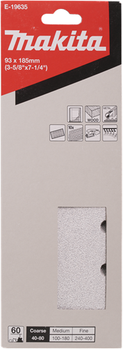 Feuille abrasive Makita 185x93 k60 vlc blanche - e-19635