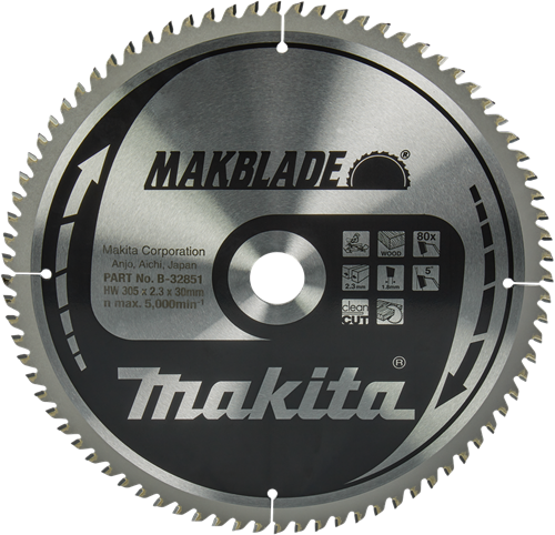 Makita lame de scie bois 305x30x2,3 80t 5g - b-32851