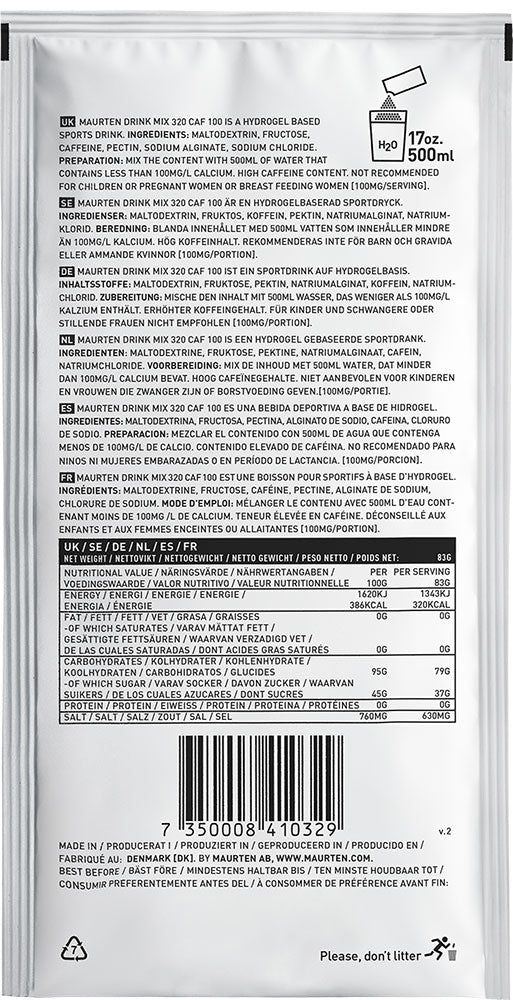 Mélange pour boisson Maurten 320 caf 100 poudre de boisson hydrogel + caféine 83g