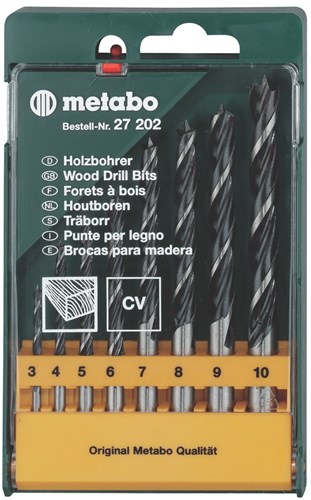 Metabo accessoires cassette de perçage, 8 forets à bois - 627202000