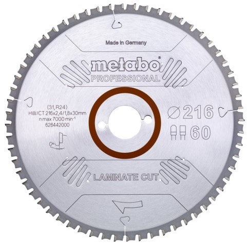 Accessoires Metabo lame de scie circulaire | prof de découpe de stratifié | 216x30mm | z60 fz tz 0° - 628442000