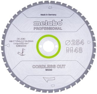 Metabo accessoires lame de scie sans fil coupe bois - professionnelle, 254x30 z48 wz 5°neg - 628692000