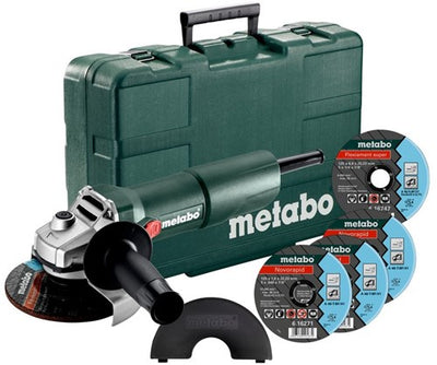 Ensemble Metabo avec 750-125 | meuleuse d'angle | 125 mm | 750 watts | 11500 minutes | en coffret plastique + accessoires - 603605680