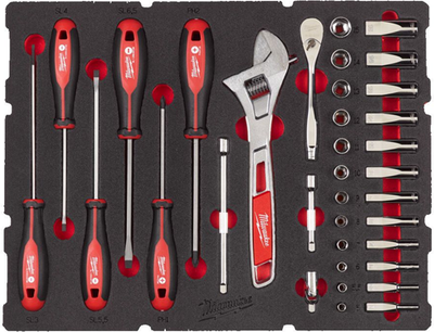Milwaukee accessoires 1 4 jeu de cliquets, douilles, tournevis et clés packout incrustation en mousse 35 pièces - 4932480717