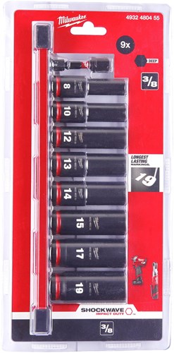 Accessoires Milwaukee 3 8 | douille à choc profonde | ensemble | 9 pièces - 4932480455