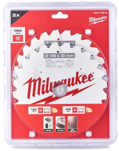 Lame de scie circulaire accessoires Milwaukee | 165 x 15,87 mm | 24h40 | 2 pièces - 4932479837