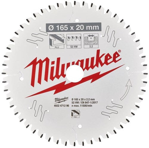 Accessoires Milwaukee lame de scie circulaire p alu165x20x2.2x52tf neg. - 4932471296