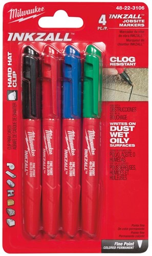 Milwaukee accessoires inkzall surligneur de couleur à pointe fine ensemble de 4 pièces : noir, rouge, bleu et vert - 48223106