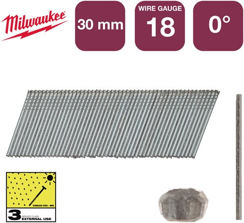 Milwaukee accessoires clous brad acier inoxydable 18g 30mm sc3 | 5 000 pièces - 4932492560